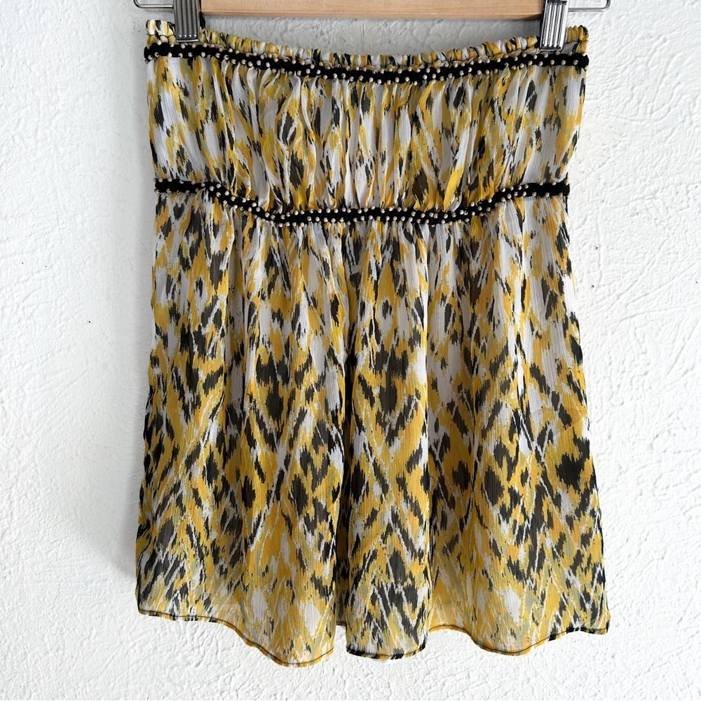Rampage Y2K Strapless Ikat Print Babydoll Top Yellow Small